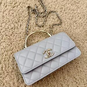 CHANEL grey crystal Clutch with Chain